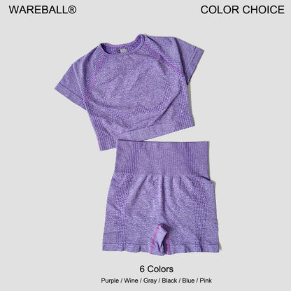 Seamless Women Yoga Set Crop Top Short Sleeve Shirt Fitness Shorts Workout Clothes For Women Gym Clothing Yoga Sport Set.