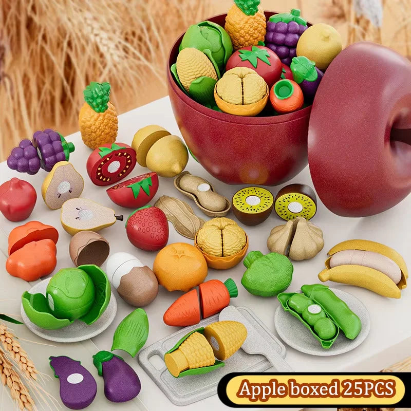Kid Pretend Play Kitchen Toy Set Simulation Cut Fruit Vegetables Sensory Game Make Pizza Food Cook Girl Interactive Education To