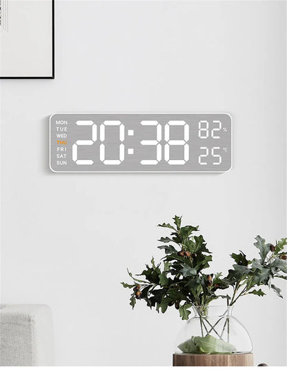 Wanduhr mit Spiegel-Bürsten-Finish, Premium-Gefühl, geräuschlos, Wanduhr, Tischwecker, Temperaturanzeige, Schlafzimmer, Büro, Wohnzimmer, Dekoration