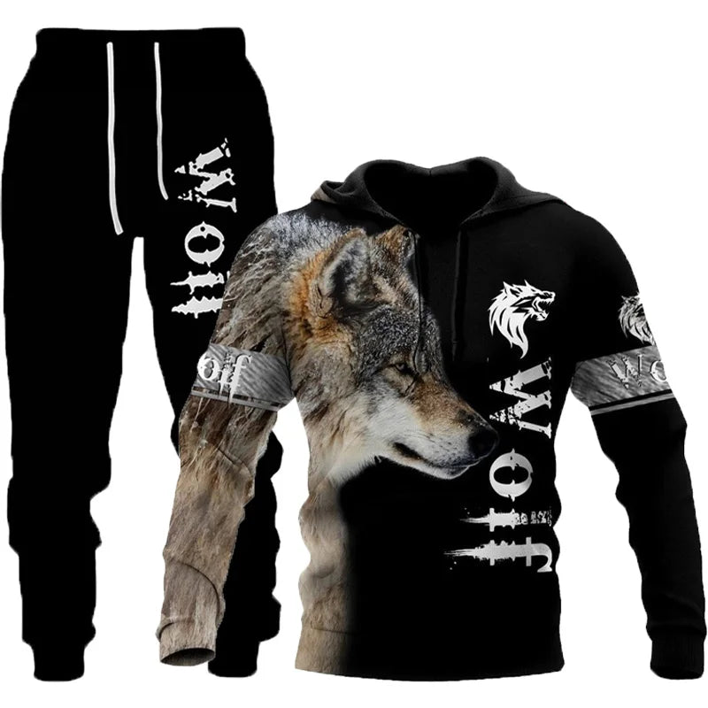Wolf 3d Printed Hoodie Pants Suit Male Autumn and Winter Casual Sweashirt Pullover Men Tracksuit Set Fashion Men's Clothing Suit.