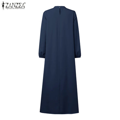 2025 Autumn Muslim Dresses Abaya ZANZEA Women Elegant Long Sleeeve Floral Dress Dubai Robe IsIamic Clothing Maxi Long Sundress.