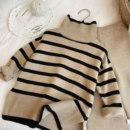Girls' Autumn/Winter High Collar Sweater Set 2025 New Style Female Baby's Stylish Knitted Sweater Wide Leg Pants Two Piece Set.