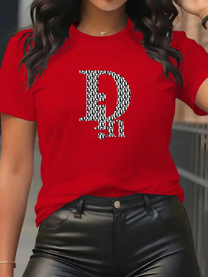 Din Women's T-Shirt Fashion Casual Crew Neck Short Sleeve Cotton Tees Tops Summer Streetwear Luxury Brand T-shirt.