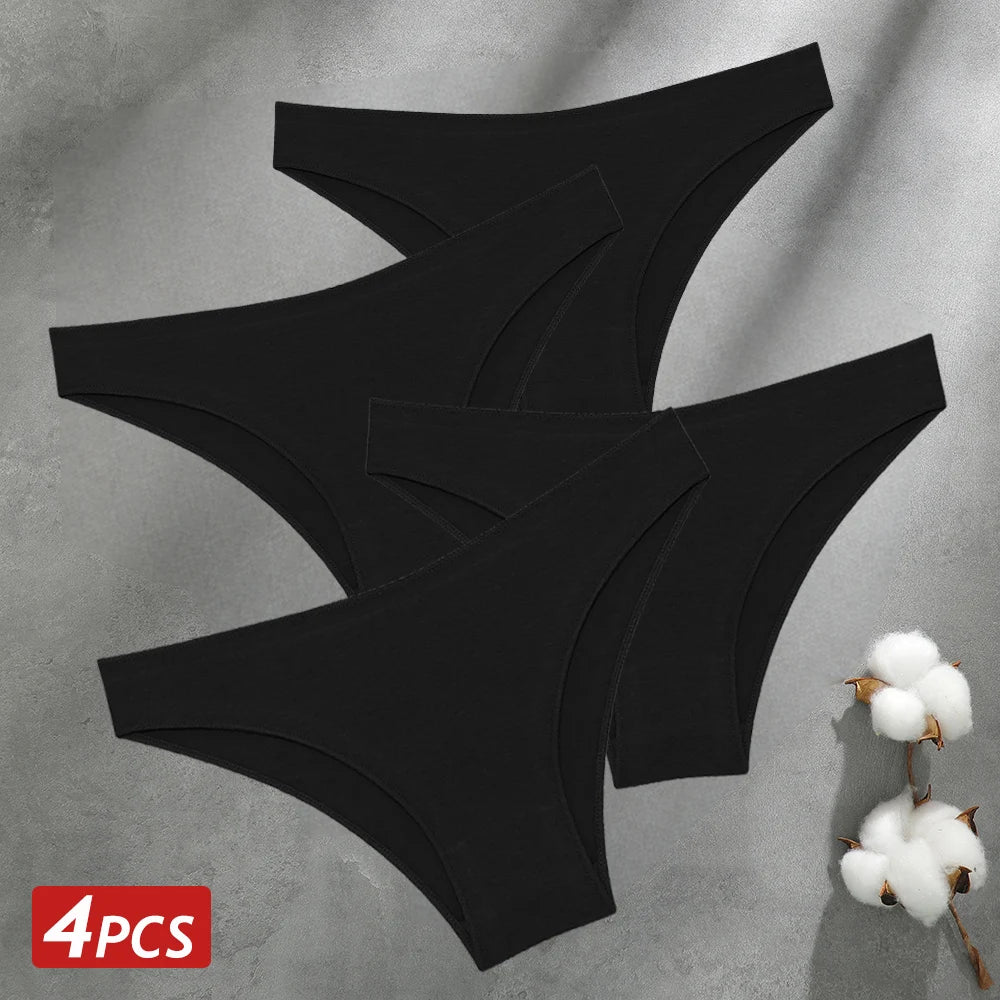 4PCS Seamless Cotton Panties Women Solid Color Briefs Sexy Low Waist Underpants Female Breathable Underwear Ladies Stretch Panti