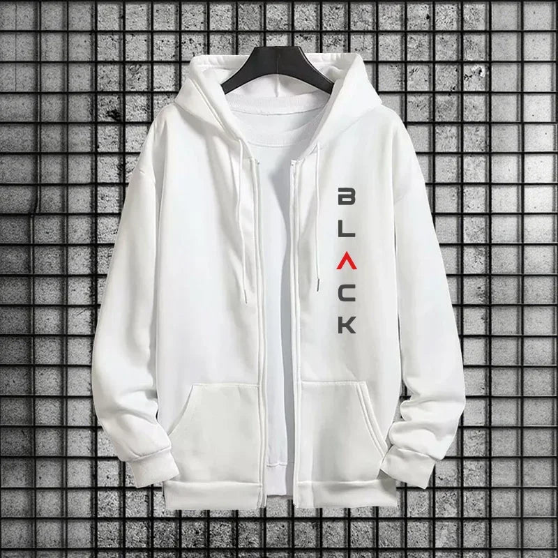 2025 Hot Sale Men 2 Piece Set Zipper Hoodie Streetwear Tracksuit Urban Fashion Outfit Black Letter Print Sweatshirt Sweatpants.