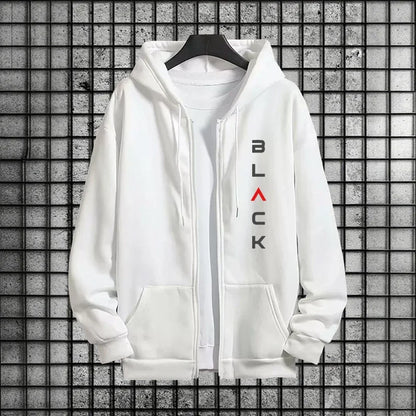 2025 Hot Sale Men 2 Piece Set Zipper Hoodie Streetwear Tracksuit Urban Fashion Outfit Black Letter Print Sweatshirt Sweatpants.