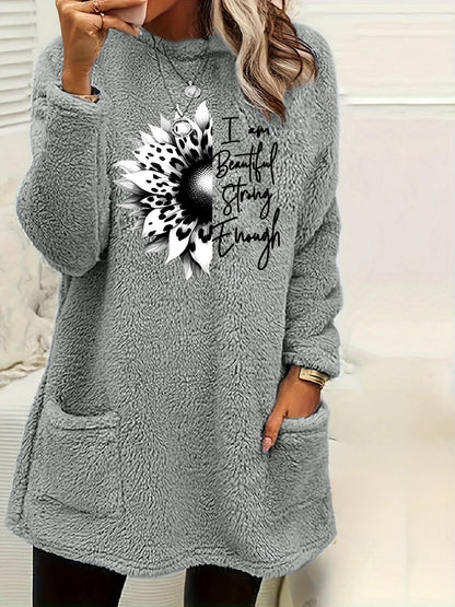 Plus Größe Frauen Fleece Sweatshirt Brief Leopard Gedruckt Blume Rundhals Weiche Warme Pullover Casual Winter Langarm Pullover.