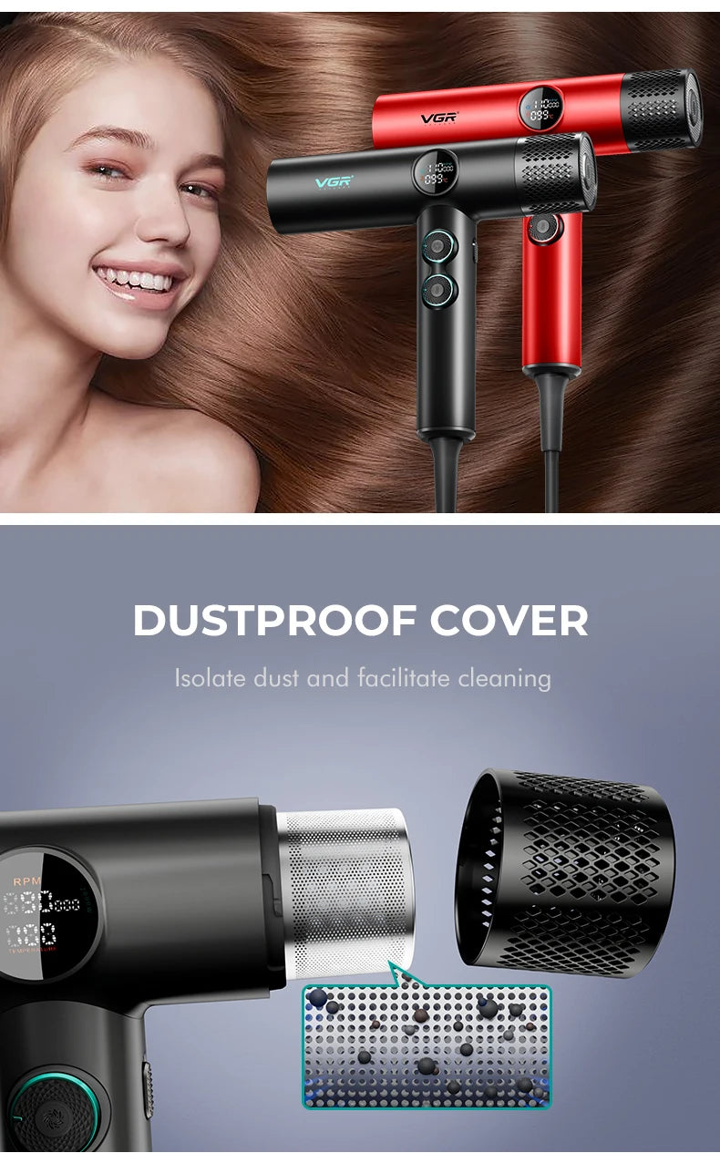 VGR Hair Dryers Professional Air Blower Negative Ion Hair Dryer 110000 RPM Hair Dryer Machine BLDC Motor Barber Salon V-401.