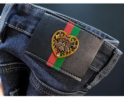 Gestickte Slim-Fit-Jeans mit geradem Bein, High-End-Freizeithose für Herren, durchgehender Bodendruck, dehnbar, trendige Marken-Freizeitjeans