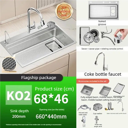 Household Rust Proof 304 Stainless Steel Kitchen Sink Handcrafted Thickened Undermount Wash Vegetable Basin Large Single Slot