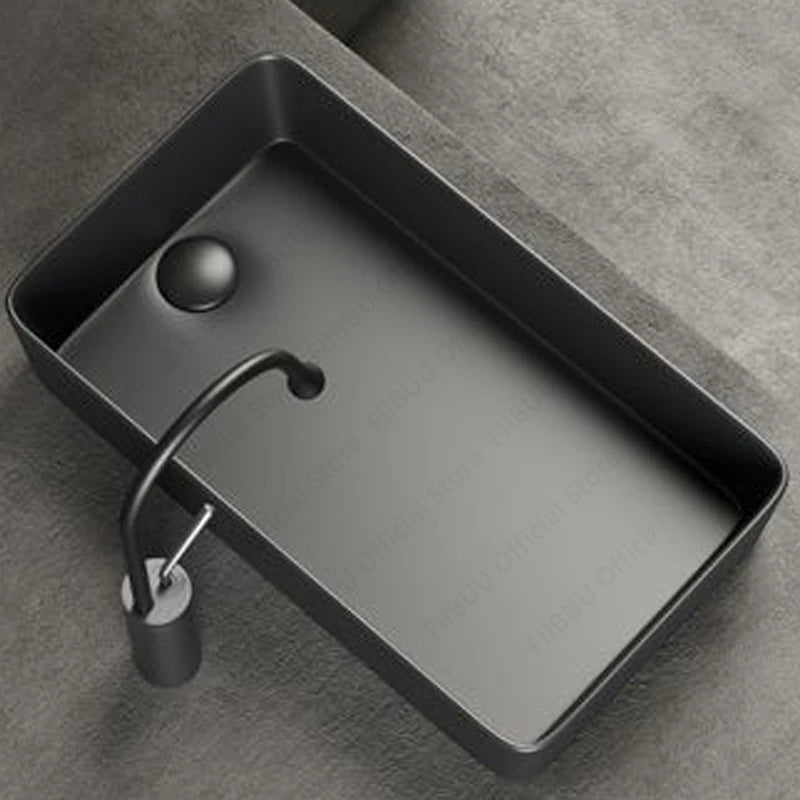 Rechteckiges silbergraues Porzellan-Keramikgefäßwaschbecken über der Theke, Toilette, Badezimmer-Schminktisch, Waschbecken, glasiertes weißes Waschbecken