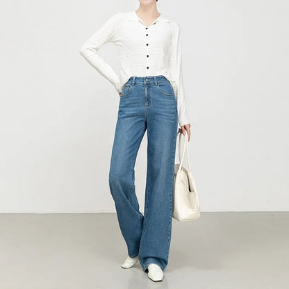 High Waist Straight Leg Jeans Women's Fashionable Denim Wide Leg Pants Slimming Narrow Version Floor-Length Autumn New Arrival.