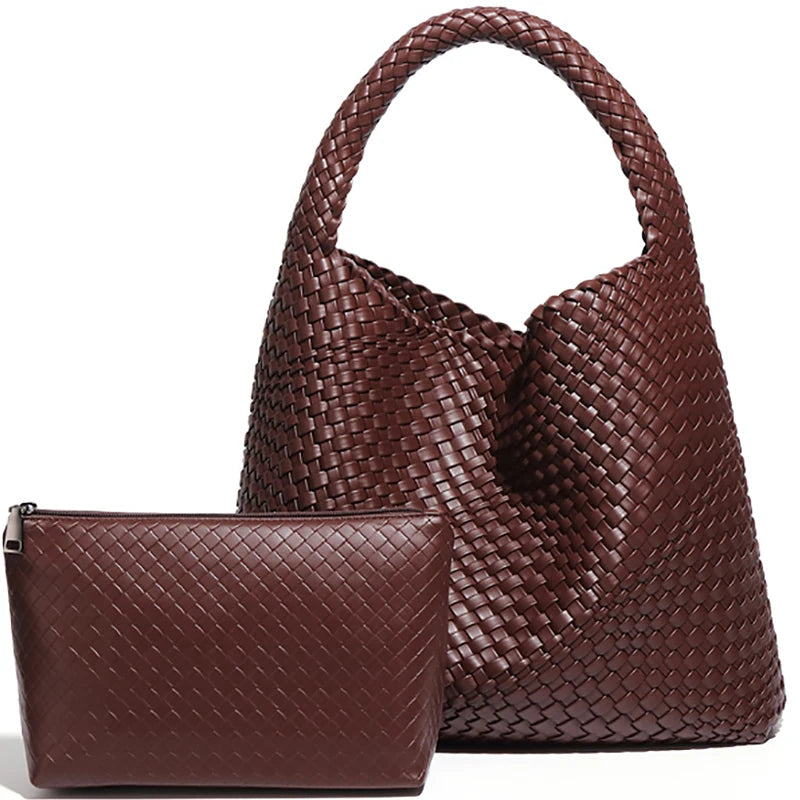 Woven Tote Bag for Women Large Woven Handbag Soft Leather Shoulder Bag Work Shopper Summer Beach Travel Tote Bag with Purse.