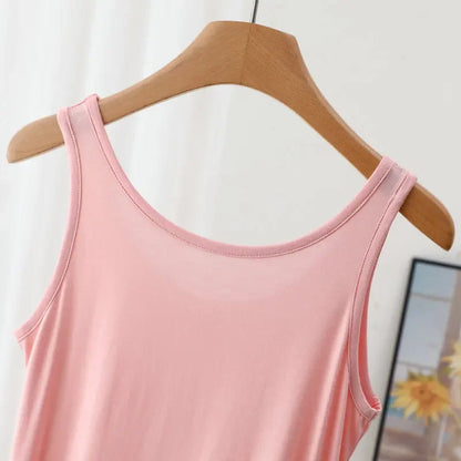 Plus Size Modal Langes Kleid Damen Frühling Sommer Lose A-Linie Bodenrock Home Nachtwäsche Ärmelloses Kleid in reiner Farbe