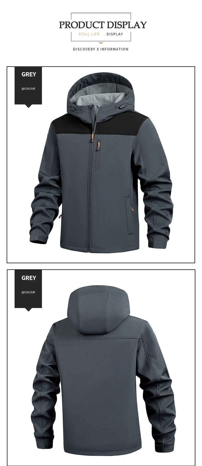 Jacket Coat Winter Soft Case Male Outdoor Sports Hooded Coat Multi-pocket Inside Fleece Casual Waterproof Windproof Sport Jacket.