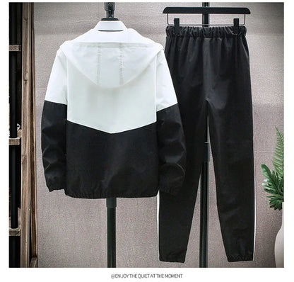 New Men's Sportswear Set Casual Loose Fit Sweatpants with Drawstring Two-Piece Korean Style Autumn Collection.