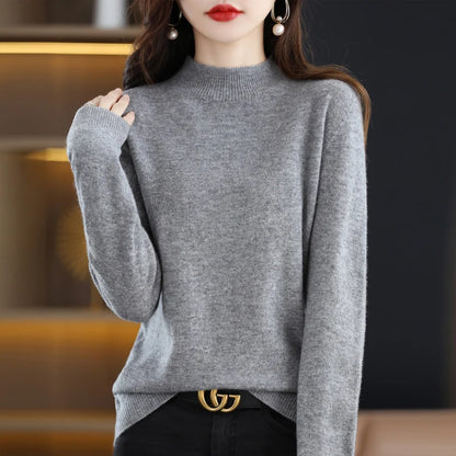 100% Pure Wool Half-neck Pullover In Autumn And Winter New Cashmere Sweater Women's Casual Knit Top Women's Coat 19 Colors.
