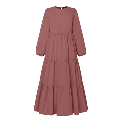 ZANZEA Muslim Fashion Tiered Long Dresses Women Islamic Hijab Style Casual Long Sleeve O Neck Maxi Vestidos Solid Abaya Robes