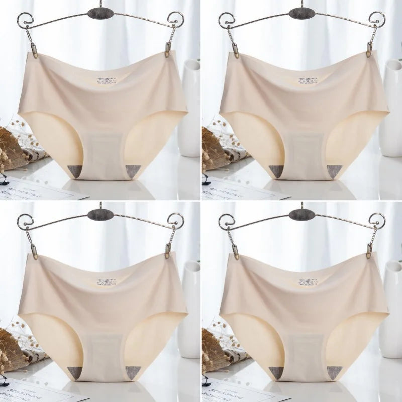 4PCS/Set Plus Size Women's Panties Solid Seamless Underwear Comfortable Breathable Ice Silk Sexy Lingerie Intimates Underpants