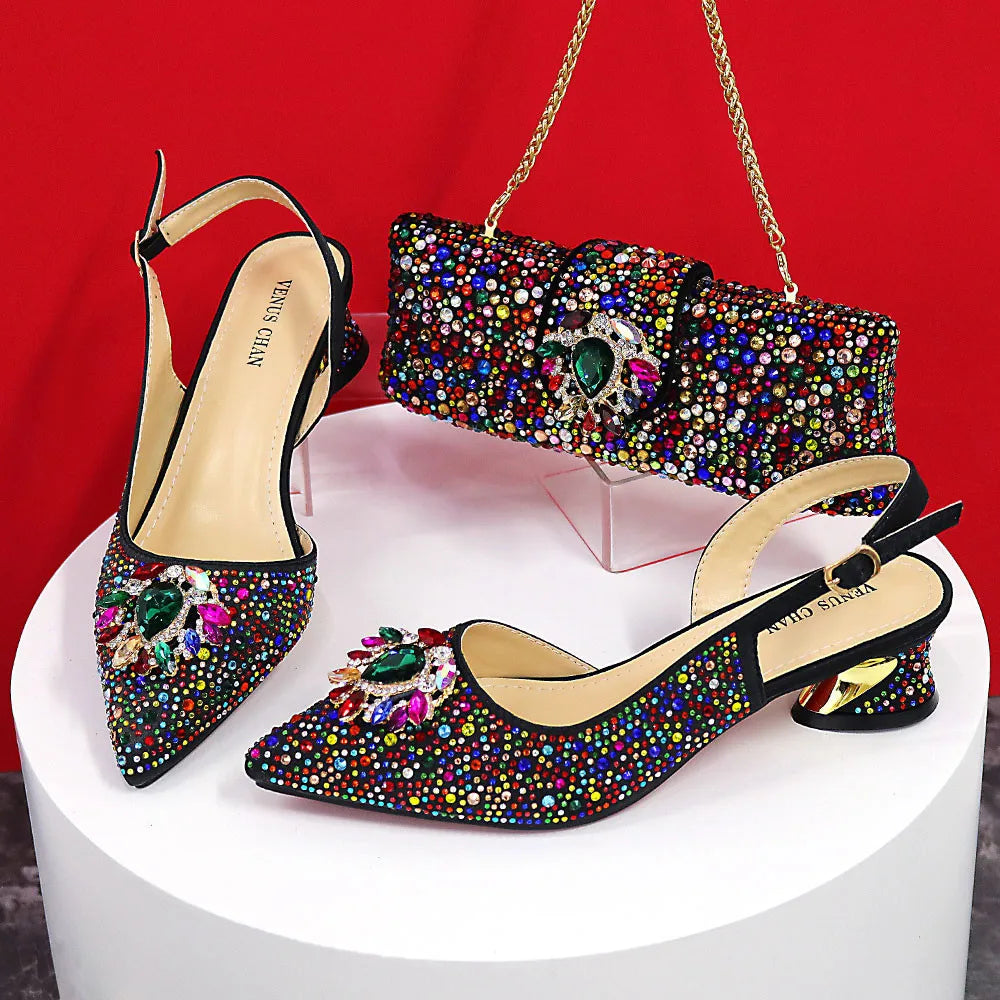 Sandals Woman Summer 2024 Hot Selling Design Pointed Toe Thin Heels Mature Ladies Shoes Matching Bag Set in Red Color