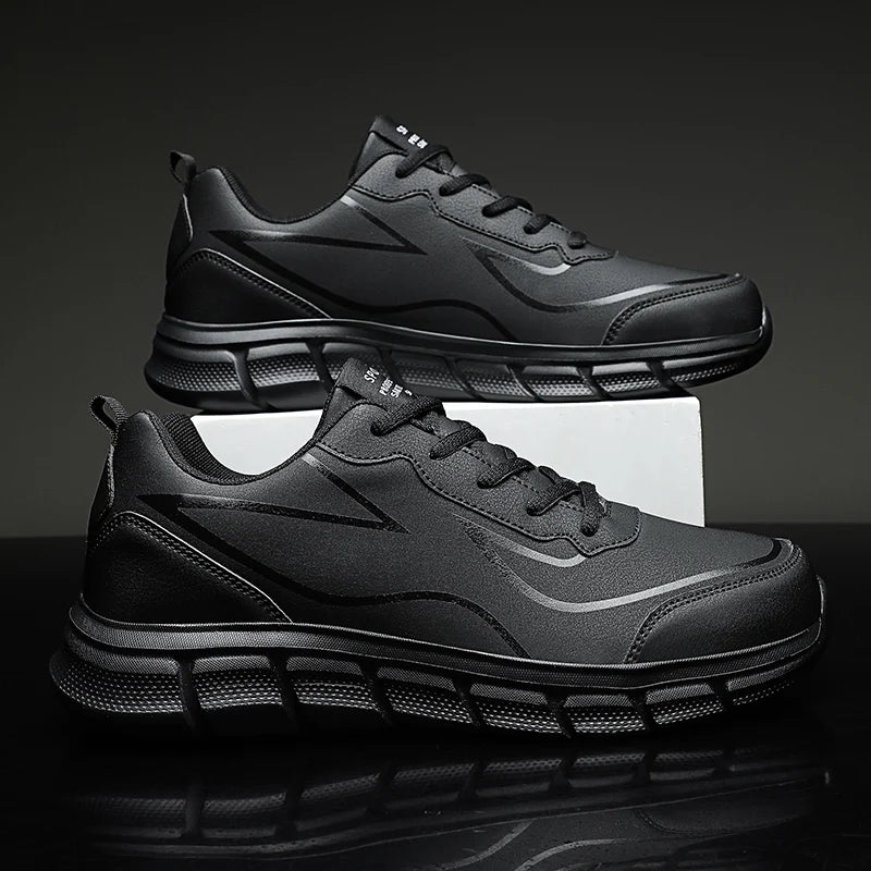 YRZL Black Running Shoes Leather Waterproof Athletic Sneakers Men Wear-resistant Men Walking Sport Shoes Comfortable Men Shoes.