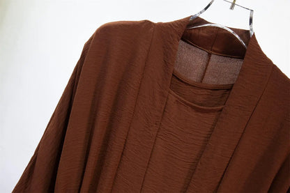 2 Bilder Muslimische Sets Muslim Jilbab Zwei Stücke Frauen Heraus Abaya Lose Strickjacke Mantel Ärmelloses Innenkleid Gebetskleidung mit Gürtel.