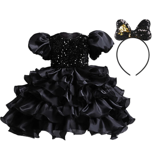 Kinder kleid schwarz Prinzessin Anhänger Kleid Kinder kleid Blumen kleid 4 bis 12 Jahre Mädchen Klavier Performance Kleid