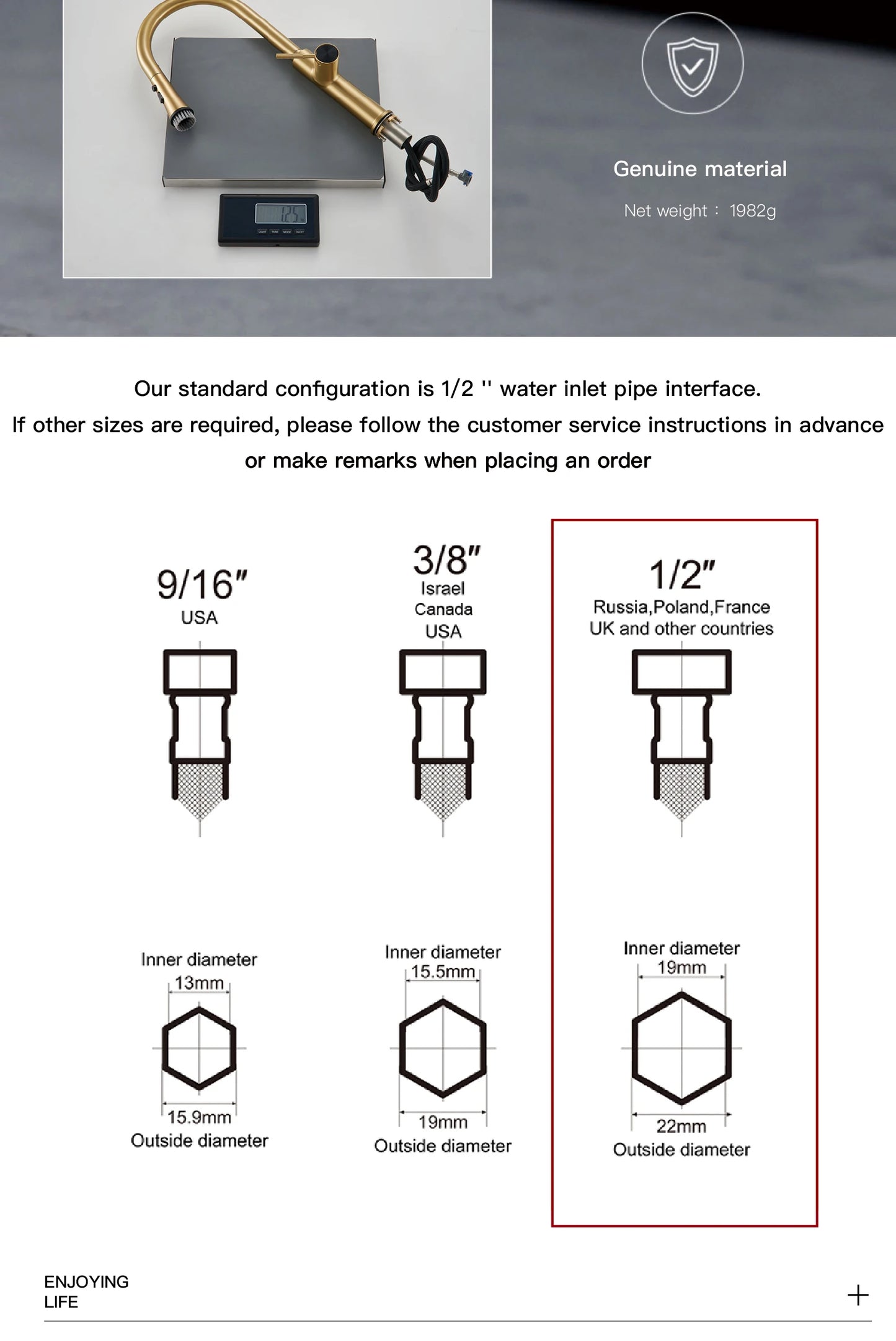 Luxury brushed gold kitchen faucet with pull-out design, 1-hole single handle cold and hot dual control dual function sink Tap