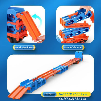 Large Car Transporter Truck Folding Track Racing Vehicle Kids Competitive Games Storage Alloy Car Boy Toy Children Novel Gift.