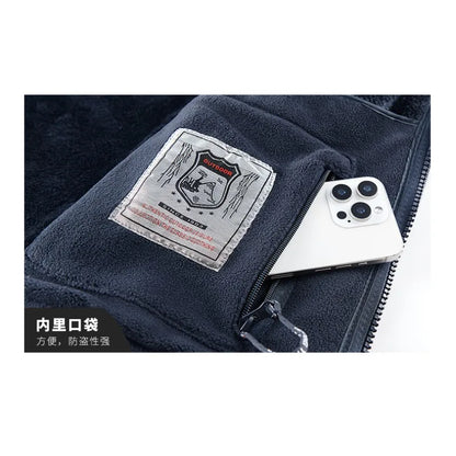 CHUJIE Men's autumn and winter fleece fashion graphenewarm hooded jacket outdoor hiking sports with thick fleece cardigan jacket