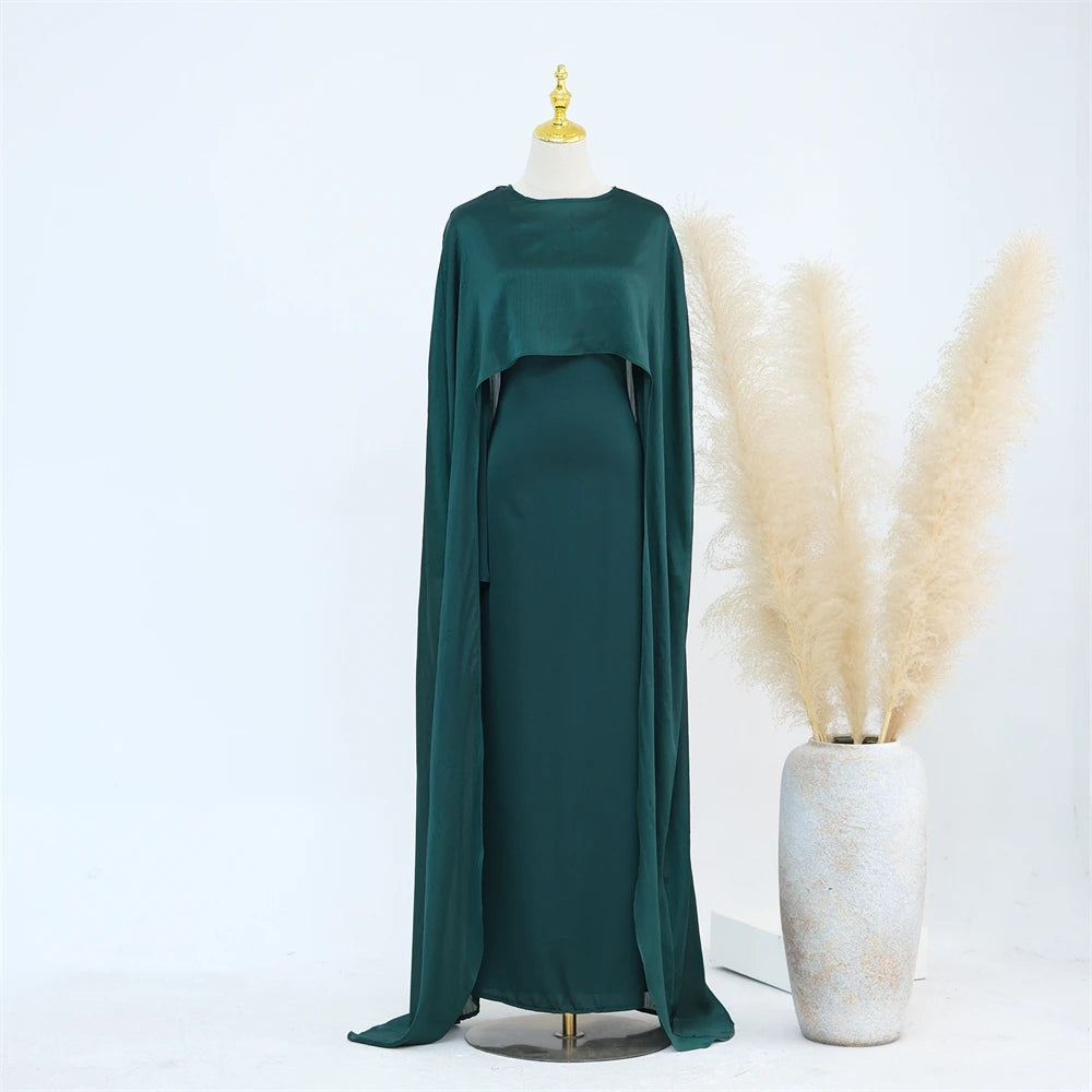 Ramadan Satin 2 Piece Abaya Modest Muslim Sets Kebaya African Dresses For Women Robe Femme Musulmane Caftan Marocain Vestidos.