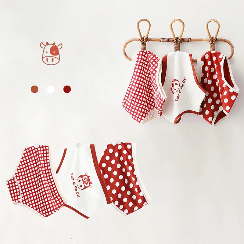 3Pcs/lot Kids Panties 7 Collections Chirdren's Underwear Lovely Girls Briefs Floral Grid Cute Pants Baby Dots Cotton Underpants.