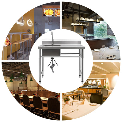 Küchenspüle mit 201 Stauraum, Edelstahlspüle mit Waschbecken, 100 x 60 x 93 cm, freistehendes kommerzielles Küchenspüle aus Edelstahl