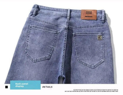 Hong Kong Summer Thin Men's Blue Jeans Slims Smooths Your Silhouette Feet Stretchy Korean Style Light Color Versatile Pants.