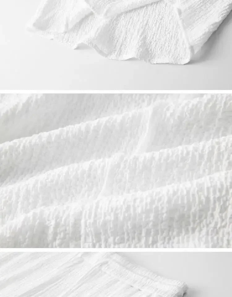 Summer Lightweight Pleated Cotton Casual Sports Set Men's Thin Comfortable Breathable Fashionable Collar Short Sleeve Two-Piece.