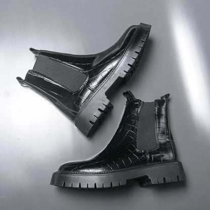 Street Style Pointed Toes Chelsea Boots Stylish Leather Ankle Boots Fashion High Top Shoes Party Business Motorcycle Boots Botas.