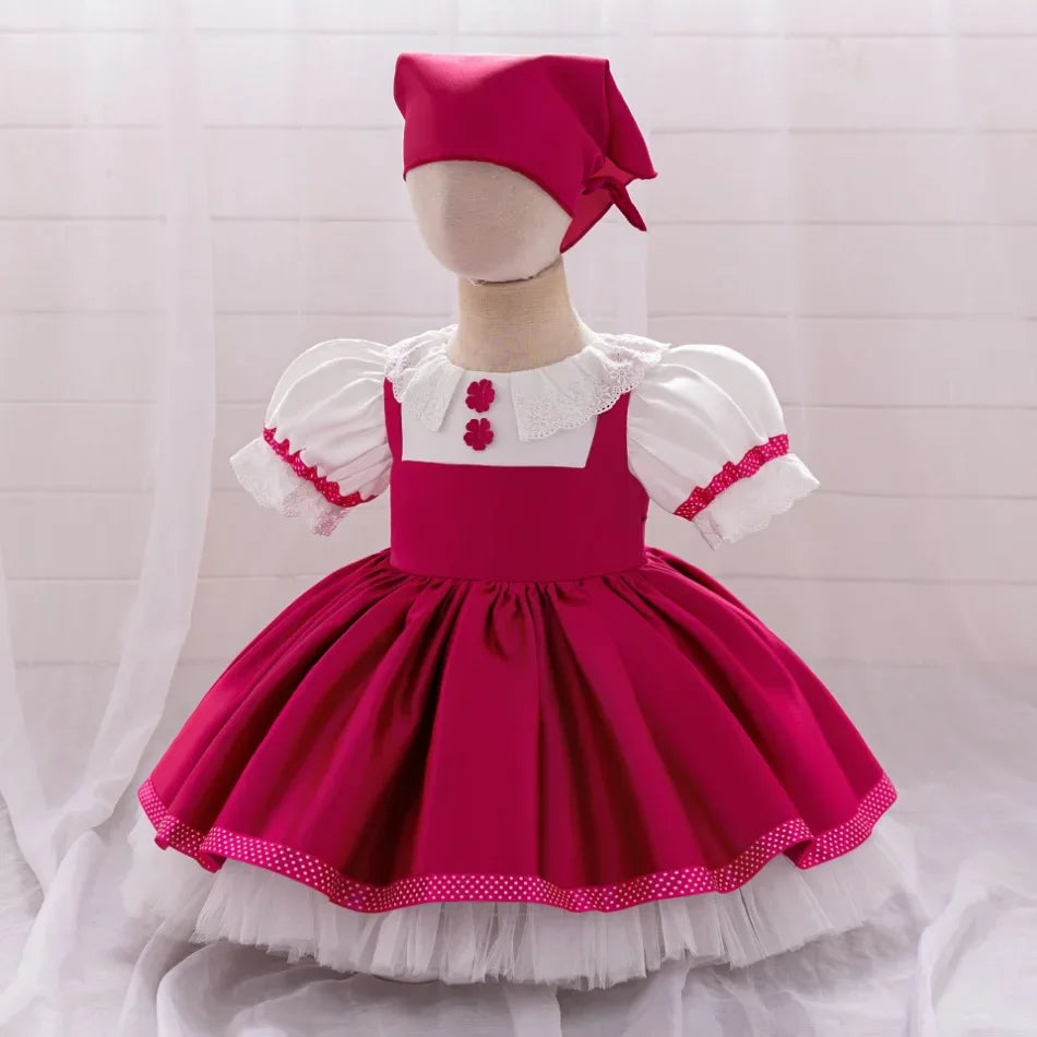 Mascha und Bär Lolita Mädchen Partykleid Barbie Pink Maid 1. Geburtstag Prinzessin Kleider für Kinder Spitze Weihnachtskostüme ASQ03