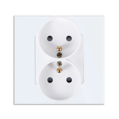 Frankreich Standard Doppelsteckdosen Französische Typ-C-Steckdosen 110-250 V Glasscheibe USB-Ladeanschluss Elektrischer Stecker Heimwerker
