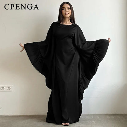 2025 Eid Arabic Muslim Women Modest Dress Luxury Dubai Abaya Islamic Party Lace-detailed Sleeves Robe Festival Turkey Outfit.