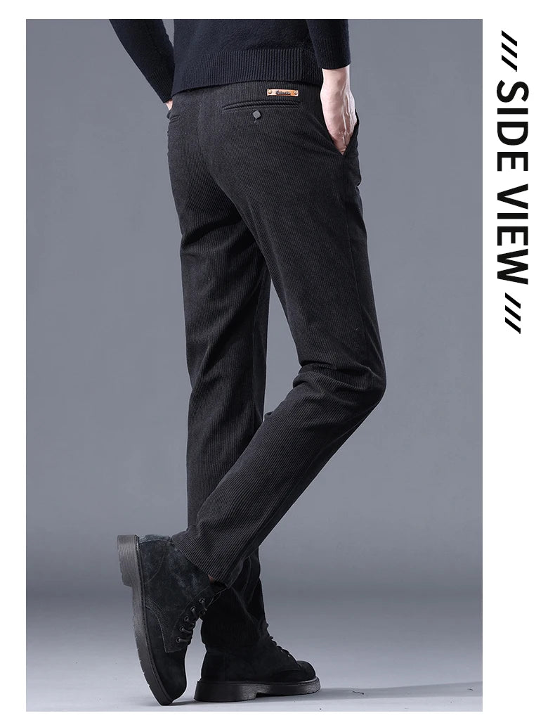 Khaki Black Gray Fleece Men's Corduroy Casual Pants Chenille Thick Stretch Business Trousers Mid-rise Brand Winter Thermal Pants.