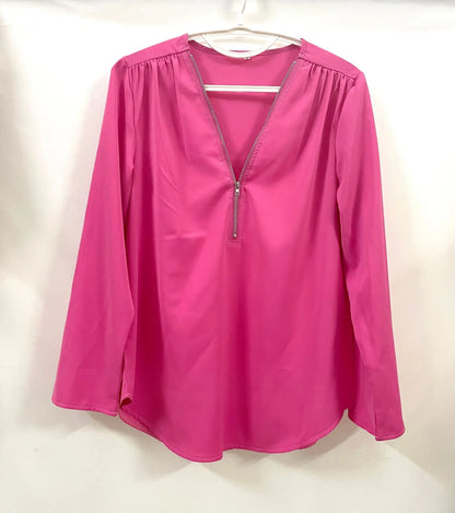 2024 Quality HotSale Plus Size Deep V Neck Women Blouse Chiffon Cool Loose Shirt Fashion Casual Ladies Tops Sexy Zipper Pullover