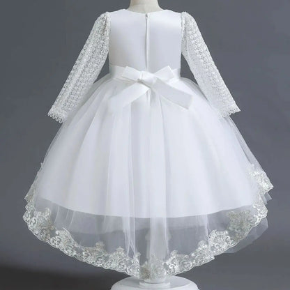 Party-Tüll-Kleider für Mädchen, langärmelig, Spitze, Perlen, nachgestelltes Prinzessinnenkleid für Kinder, Hochzeit, Geburtstag, Performance, Abendkleid