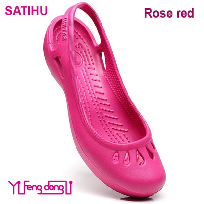 Certified Satihu Summer New Lightweight Anti Slip Hole Shoes  Clog For Women's Flat Bottom Sandals Nurse Outdoor Beach Jelly