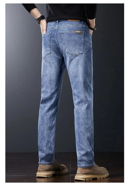 2025 Casual Jeans Young Men's Korean Style Business Straight Jeans Stretch Denim Pants Trousers Slim Fit Classic Cowboys Jeans.