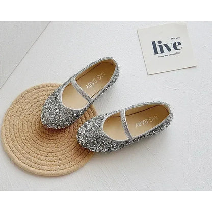 2025 Spring 1 to 12 years old girls dress shoes Beauty Pointed Toe Teen Girl Leather Shoes Bling Princess Wedding Shoes.