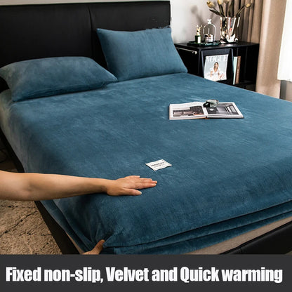 1pc Warm Winter Elastic Fitted Sheets Adjustable Flannel Velvet Mattress Cover Fluffy Fitted Bed Sheets for 200 Queen 180 size