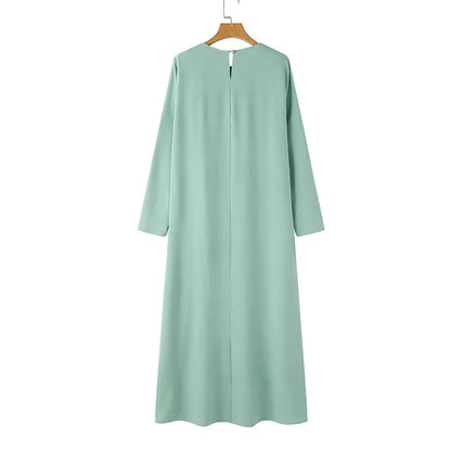 Muslim Women's Long Sleeve Crepe High Split Hem Dress.