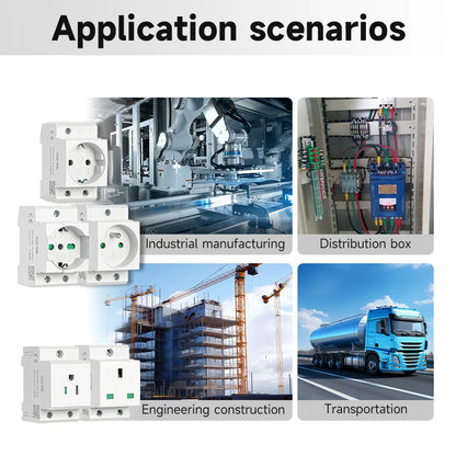 GEYA 16A 220V AC DIN-Schienen-modulare Steckdose – 35 mm, EU/FR/US/BK/IT, industrieller und privater Gebrauch, Netzteil-Adapter-Anschluss.