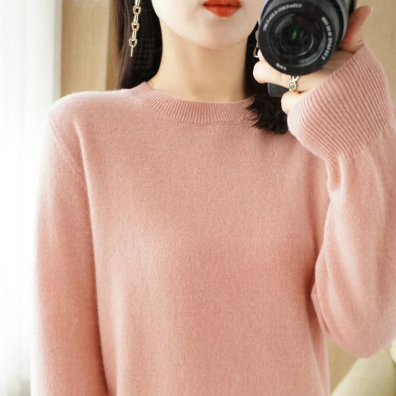 Herbst und Winter Kaschmirpullover Damen Rundhalspullover lässig gestrickt Top Damen kurze Unterwolle Mode 18 Farben