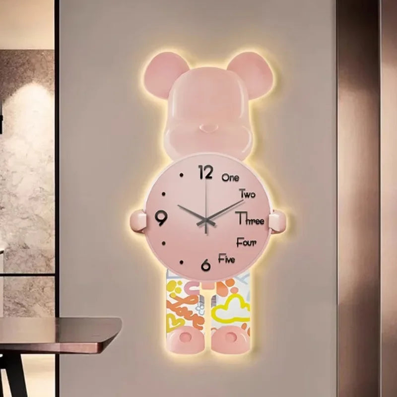 Wand Ästhetische Bär Uhr Moderne LED Licht Einzigartige Bär Stille Uhr Lampe Uhr Luxus Esszimmer Wohnzimmer Dekoration Hause Ornament